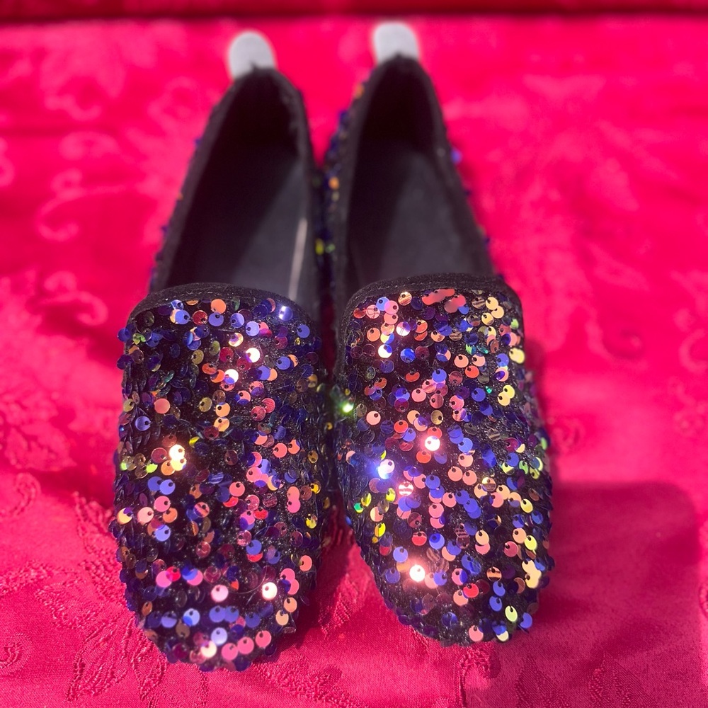 Sequin Embellished Black Loafers